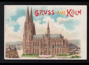 Gruss aus Köln Ansicht Dom Stadt Panorama bei Nacht, Cöln /Heidenheim 20.5.1904