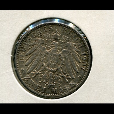 Baden - Friedrich I. - großer Reichsadler, 2 Mark 1907, Silber 900, ss-vz