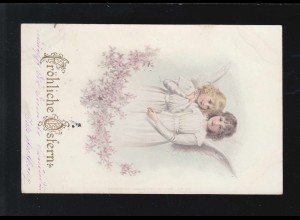 Ostern Fröhliche Engel lockige Haare Blüten Goldprägeschrift, Barth 28.3.1902