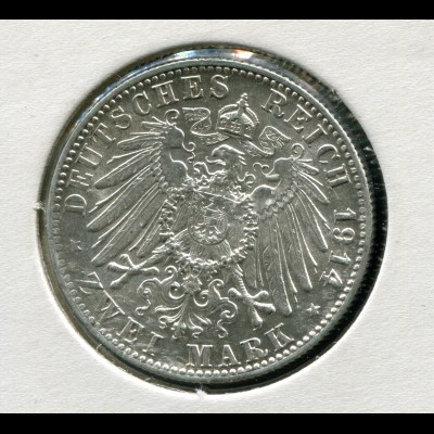 Bayern Ludwig III. - großer Reichsadler, 2 Mark 1914, Silber 900, vorzüglich vz