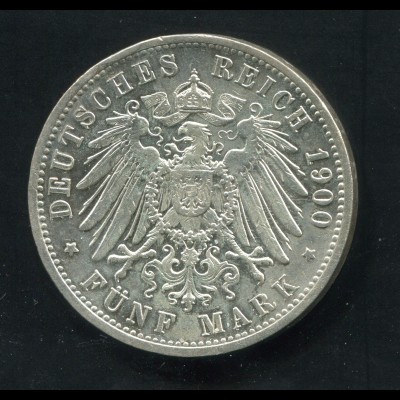 Baden - Friedrich I. großer Reichsadler, 5 Mark 1900, Silber 900, ss