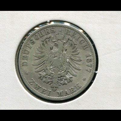 Sachsen König Albert - Reichsadler klein, 2 Mark von 1877, Silber 900, s