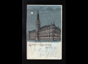Gruß aus Hamburg Rathaus Mond Nachts, Altona / Usingen 12. + 13.10.1899
