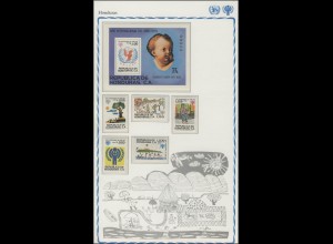 Honduras: Kinderzeichnungen & Albrecht Dürer & IYC-Logo, 5 Marken und 1 Block **