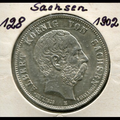 Sachsen König Albert - zum Tode des Königs, 5 Mark von 1898, Silber 900, ss-vz