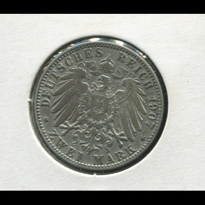 Hamburg - großer Reichsadler, 2 Mark 1907, Silber 900, sehr schön ss