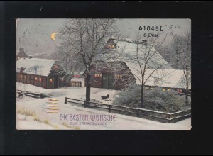 Die besten Wünsche zur Jahreswende Dorf Schnee Nachts Mond, Uerdingen 31.12.1909