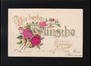 Die besten Wünsche, Rosa Rosen Zweige, Zum Geburtstag! Schönfeld 21.03.1905