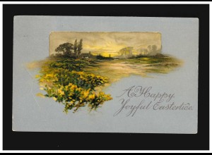 Ostern A Happy Yoyful Eastertide Landschaft gelbe Blumen, gelaufen 25.3.1910