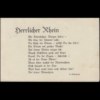 Ansichtskarte Gedicht Herrlicher Rhein .... EF 6 Pf. WALBERBERG (Kr. BONN) 1934
