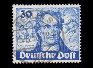 63I Goethe 30 Pf. mit PLF I Fleck vor J, BERLIN 15.6.50, Zähnungsmangel rechts