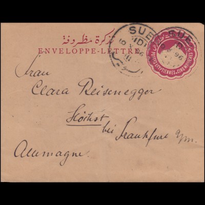 Ägypten Pyramide 5 Mill. rot Postkarte SUEZ 10.10.1896 nach Deutschland