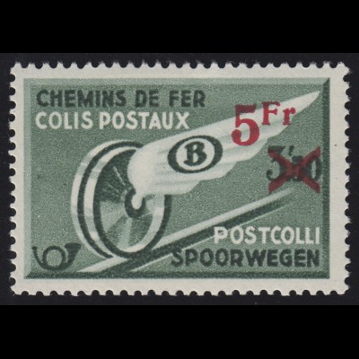 Belgien Postpaket 11 Geflügeltes Rad 5 Fr auf 3,50 Fr, Marke mit Haftstelle *
