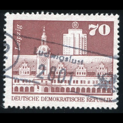 Poststellenstempel 2891 Ludwigslust 2 auf Dauermarke 1881 Leipzig Altes Rathaus