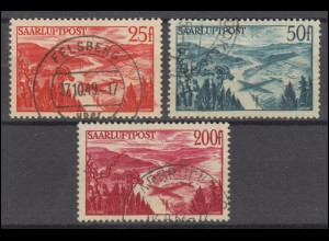 252-254 Flugpostmarken 1948, Satz gestempelt mit zeitgerechten Bedarfsstempeln