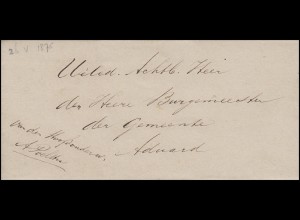Niederlande Dienstbrief Ortsbrief an den Bürgermeister von Aduard 1875