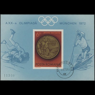 Rumänien Block 101 Olympia München 1972: Goldmedaille, gestempelt BUKAREST