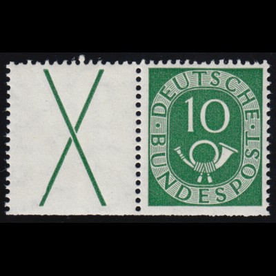 W 1 Zusammendruck Posthorn X+10, mit PLF I Delle im Kreuz, Heftchenzähnung, **