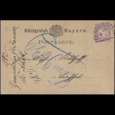 Bayern P 18 Wappen 5 Pf. violett Halbkreisstempel GERMERSHEIM 9.1.82