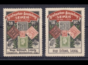 Deutsches Reich: 2 Vignetten Briefmarken-Ausstellung Leipzig 1897, ohne Gummi