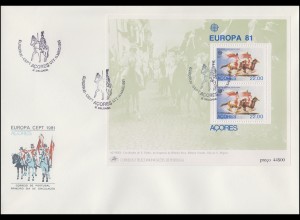 Portugal Azoren EUROPA / CEPT 1981: Folklore/ Reiterspiele, Block - FDC
