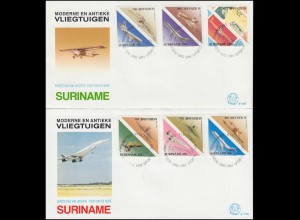 Surinam Flugzeuge: Früher und heute 1987 - Satz auf 2 Schmuck-FDC's