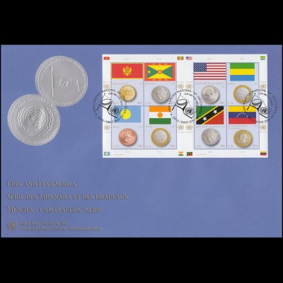 UNO New York 1379-1386 Flaggen und Münzen, Keinbogen auf Schmuck-FDC N.Y. 2013