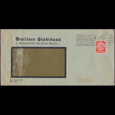 Firmenlochung MB auf Hindenburg 8 Pf. als EF auf Orts-Brief BERLIN 16.1.35