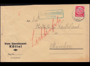 Landpost-Stempel Rothmannsthal über SCHESSLITZ (LAND) 6.8.1935 auf Brief 