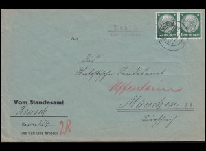 Landpost-Stempel Reusch über UFFENHEIM 1.7.1935 auf Brief nach München