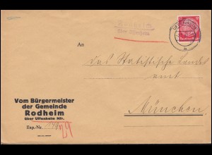 Landpost-Stempel Rodheim über UFFENHEIM 2.7.1937 auf Brief nach München