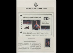 St. Vincent 1992: Olympia-Siegerin Eisschnelllauf Bonnie Blair, Marke + Block **