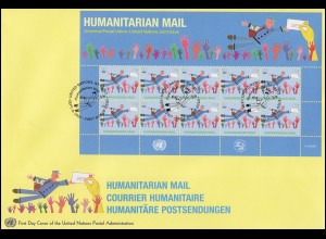 UNO New York 1074 Humanitäre Postsendungen 2007: Kleinbogen auf Schmuck-FDC N.Y.