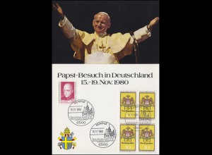 Gedenkblatt Papst-Besuch in Deutschland SSt Mainz Papst Paul II. 16.11.1980