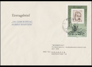 Block 54 Albert Einstein 1979 - Block auf Schmuck-FDC Buch-Export ESSt Berlin