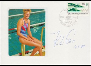Autogramm Kristin Otto auf passendem Schmuck-Brief SSt Berlin Olympia 3.10.88