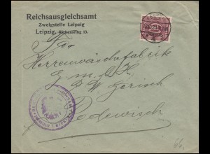 66 Dienstmarke als EF auf Dienstbrief Reichsausgleichsamt LEIPZIG 13.10.1921