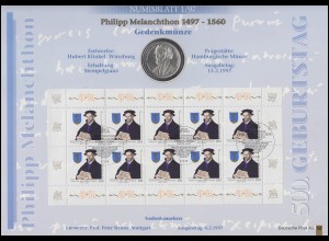 Das erste amtliche Numisblatt Melanchthon 1/1997, Silbermünze leicht angelaufen