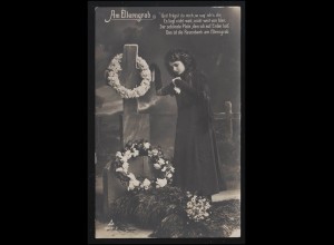 Trauer-AK Foto Am Elterngrab Grabkreuz Tod Gedenken, ST. INGBERT 17.10.19111