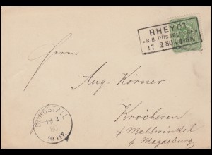 Postkarte mit 3 Pfennige Kastenstempel RHEYDT 17.2.1880 nach BURGSTALL 18.2.80