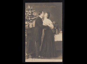 Liebes-AK Der Kuss zu Weihnachten, Bahnpost BINGEN - WORMS 1912
