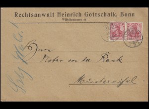 Germania 2x 10 Pf. Bf Rechtsanwalt Gottschalk BONN 8.6.07 n. Münstereifel 8.6.07