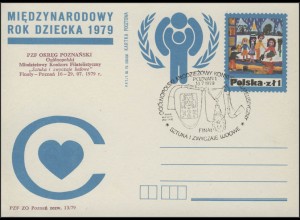 Polen: Sonder-Postkarte Herz & IYC-Logo Kinderzeichnung SSt Poznan 16.7.1979