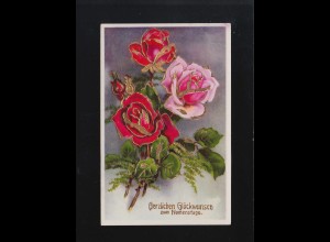 Namenstag herzlichen Glückwunsch, rosa und rote Rosen Strauß, gelaufen 18.3.1941