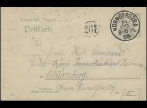 Bayern Orts-Postkarte NÜRNBERG 2. B.A. 23..9.05 & Kreisnummer 201