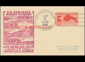 Erstflug FIRST FLIGHT F.A.M. 30 ab Los Angeles 9.10.1950 nach Honolulu 9.10.