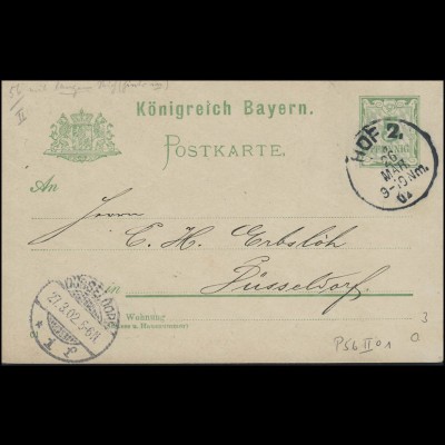Bayern Postkarte HOF 2. - 26.3.02 nach DÜSSELDORF 1 f - 27.3.02