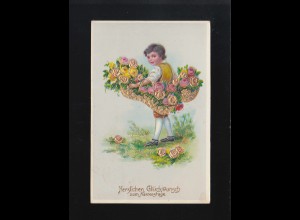 Blumenkorb Gold Kind Blüte Glückwunsch zum Namenstage, Heimertingen 25.12.1928