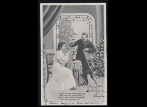 Liebes-AK Liebspaar beim Weintrinken, Gedicht: Leben geniessen, DALSHEIM um 1907