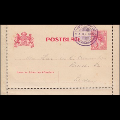 Niederlande Kartenbrief K 9 mit SSt s'GRAVENHAGE 1. Philatelistentag 2.8.1906